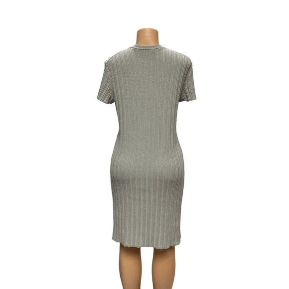 MM Lafleur Beige Short Sleeve Pullover Dress Textured Knitted 100 Cotton Size M - Picture 2 of 11